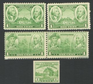 5 Vintage Us Postage 1 Cent Stamps Washington/green Jones/barry Fort Dear