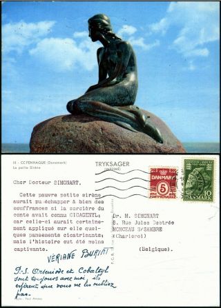 B917 Denmark Postcard Belgium Kobenhavn Monceau Sur Sambre 1957