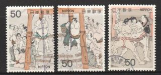 Japan 1978 Sumo Print Series 2nd Issue Comp.  Set Of 3 Stamps 1332 - 1334 Fine