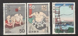 Japan 1978 Sumo Print Series 1st Issue Comp.  Set Of 3 Stamps 1329 - 1331 Fine