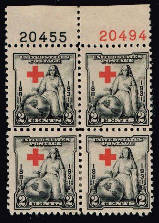 Us Stamp 702 – 1931 2c Red Cross Shift Error Mnh/og Blk Of 4 2 Pl
