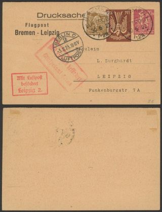 Germany 1923 - Air Mail Stationery Flight Bremen To Leipzig 34829/2