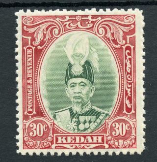 Malaya Kedah 1937 30c Green And Scarlet Mlh Sg63