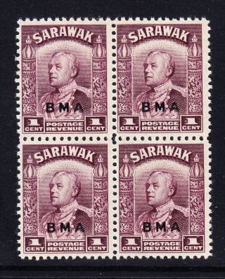 Sarawak 1945 Sg126 1c Purple Overprinted Bma - Unmounted Block Of 4 Cat £5