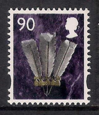 Gb Qeii Mnh Stamp Wales Sg W112 90p Prince Of Wales Feathers Regional Definitive