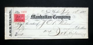 1898 U.  S.  Revenue Stamp Sc R164 Cancelled Check From J.  O.  R.  Wilson/manhattan Co.