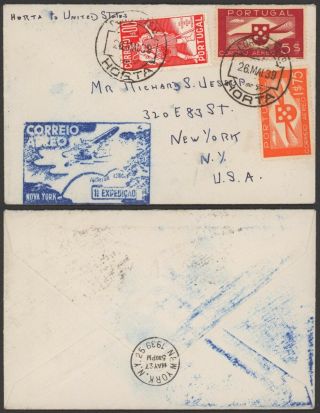 Portugal 1939 - 1st Flight Air Mail Cover Horta Usa 30521/2