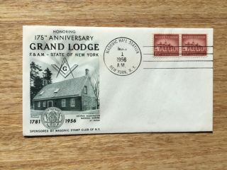 1956 Masonic Stamp Club Fdc 175th Anniversary Grand Lodge F&am State Of York