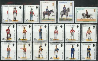 Guernsey 1974 Definitives Militia Military Uniforms Set Of 18 Mnh Unmounted