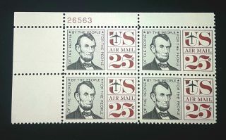 1959 Airmail Plate Block C59 Mnh Us Stamps Abraham Lincoln