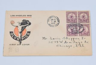 First Day Cover Los Angeles 1932 Olympics Stamped Envelope 3 - Cent Runner Stamps