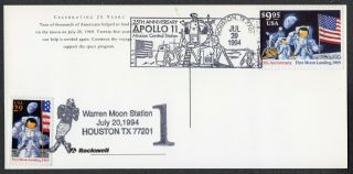 1994 Apollo 11 20th Anniv Man On The Moon - Rockwell Dual Fdc Pc279
