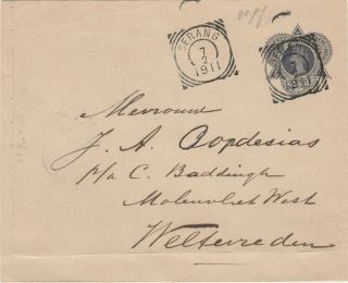 Netherlands Indies Stationery Envelope Square Circle Serang 1911