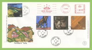 G.  B.  1999 Farmers Tale Set On First Day Cover,  Milk Marque Meter,  Jersey Farm Cd