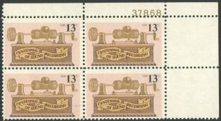 Vintage Us Postage Block 13 Cent Stamps Centennial Of Sound Recording