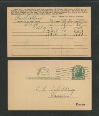 1930 Real Estate Tax Powhattan Hiawatha Kansas Us Postal Card Ux27 1