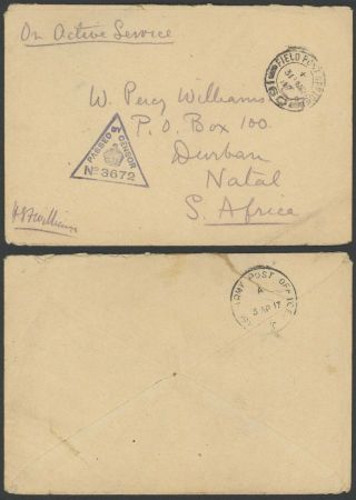 Gb Wwi 1917 - Field Post Cover To South Africa - Censor 34925/14
