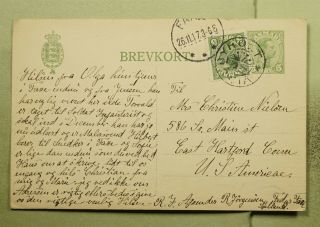 Dr Who 1917 Denmark Byroet Uprated Postal Card To Usa E44233
