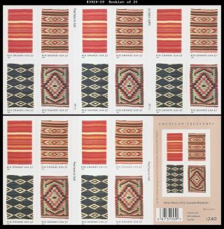 Us 3926 - 29 Mnh Booklet Of 20 Mexico Rio Grande Blankets 37¢