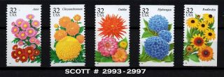 Usa,  Scott 2993 - 2997,  Set Of 5 Single Stamps Of Garden Flowers,  Mnh