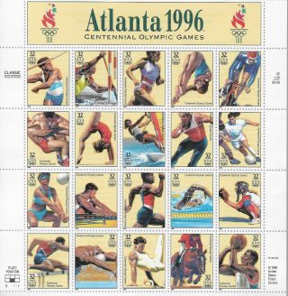 1996 Atlanta Centennial Olympic Games Souvenir Stamp Sheet Scott 3068 Mnh