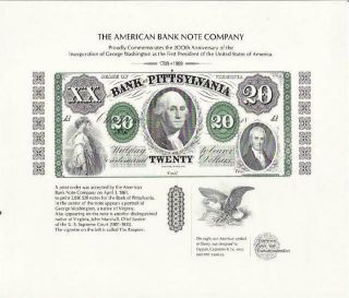 Abnc Souvenir Card So 65 200th Anniversary Inauguration George Washington 1989