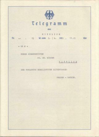 Germany Nazi era comemorative telegram 1935 sailing ship flag without swastika 2