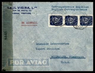 Mayfairstamps 1940s Portugal Censored Airmail To Milwaukee Wi Cover Wwb60261