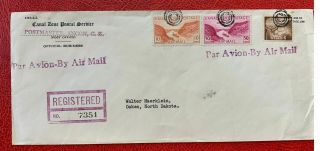 Mar,  1953 Us Canal Zone Registered (no.  7351) Airmail Sc C9,  C12,  C22