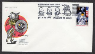 1994 Apollo 11 Mission To Moon 25th - Farnam Unofficial City Houston Tx Fdc Pc532