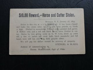 1893 Buffalo Ny Police Reward Ad Postal Card Stolen Horse Ux10 Postcard L@@k