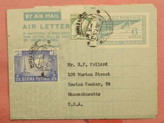 Burma 138 126 On 1953 H&g F63 Air Letter Stationery Rangoon To Usa