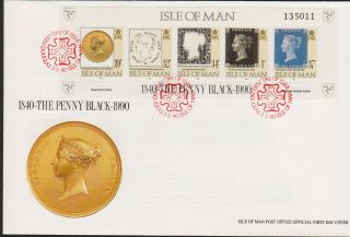 Gb Isle Of Man 1840 - The Penny Black - 1990/150th Anniv Sheet - Let Sg 442 - 446 Fdc