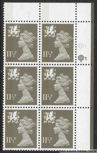 Gb/wales 1971/98 11Â½p Plate Block,  Sg Xwl1/w35,  Plate 1,  1.  Mnh