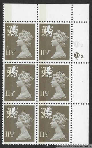 Gb/wales 1971/98 11Â½p Plate Block,  Sg Xwl1/w35,  Plate 2,  2.  Mnh