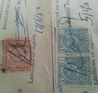 India Overprint Pakistan Revenue Stamps On Documents 1 Anna 1950 & 51 L@@k