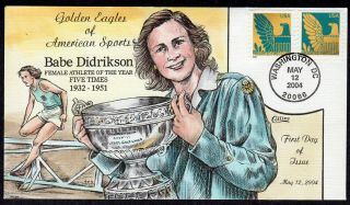 2004 Golden Eagles & Us Sports - Collins Babe Didrikson Hand Painted Fdc B428