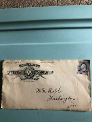 1800s Envelope Odd Fellows Annuity Iowa 1 Cent Blue Stamp Not Postmarked