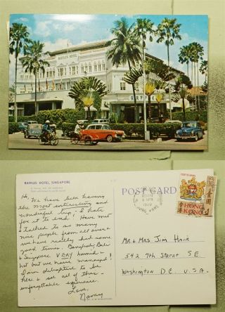 Dr Who 1970 Hong Kong Raffles Hotel Singapore Postcard To Usa E44962