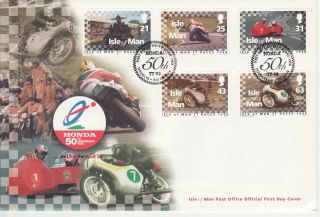 Gb Stamps First Day Cover Iom Tt Races And 50th Anniv.  Of Honda Shs Text 1998