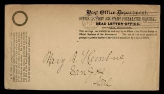 Dr Who 1893 Washington Dc Postmaster Official Frank Dead Letter E46401