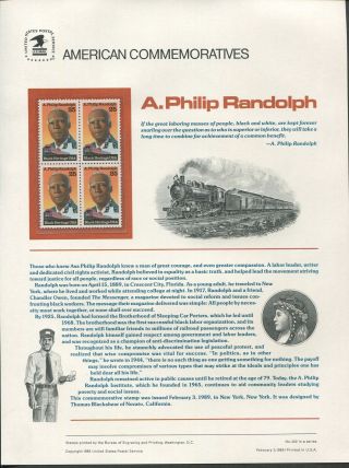 Us Souvenir Panel Cp324 / 2402 25c A Philip Randolph,  Black Heritage,  No322