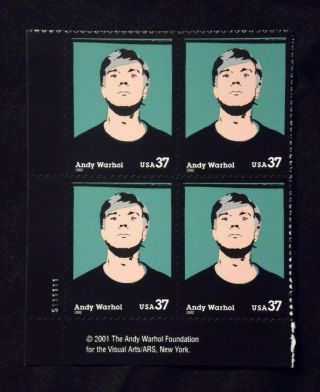 Us Plate Blocks Stamps 3652 2002 Andy Warhol 37c Plate Block Of 4 Mnh