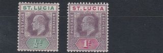 St Lucia 1902 S G 58 - 59 Values To 1d Mh
