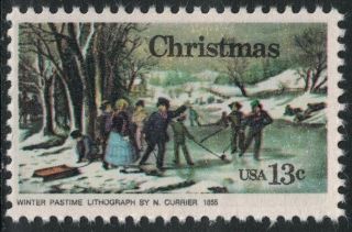 Scott 1703 - " Winter Pastime " By Currier And Ives,  Christmas - Mnh 1976 - 13c