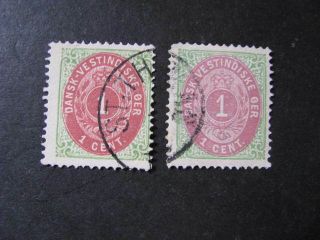 Danish West Indies Stamps Scott 5 And 5a Perfs.  14 X 13 1/2 Lot