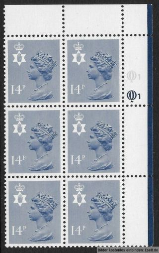 Gb/n.  Ireland 1971/00 14p Plate Block,  Sg Xnl10/ni38,  Plate 1,  1,  Row 1.  Mnh