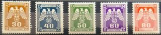 Nazi Germany Third Reich Svastika 5 Stamps Mnh Ww2 Era Böhmen Und Mähren 1943