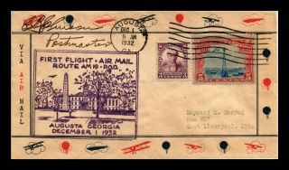 Dr Jim Stamps Us Am 19 Augusta Georgia First Flight Air Mail Cover Dual Franked