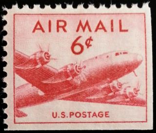 1949 6c Dc - 4,  Small Plane Air Mail,  Booklet Single Scott C39a F/vf Nh